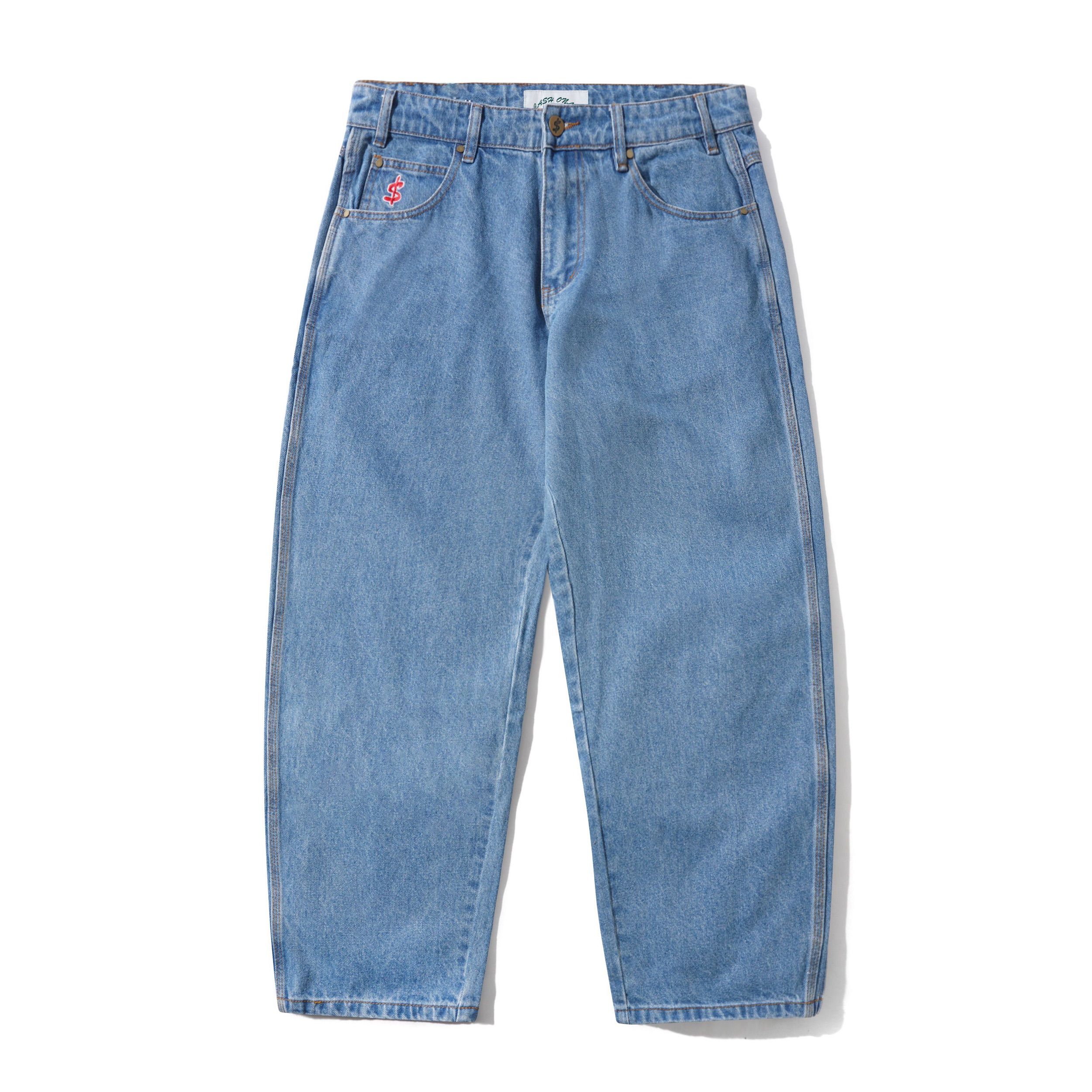 CASH ONLY - LOGO BAGGY DENIM JEANS - WASHED INDIGO