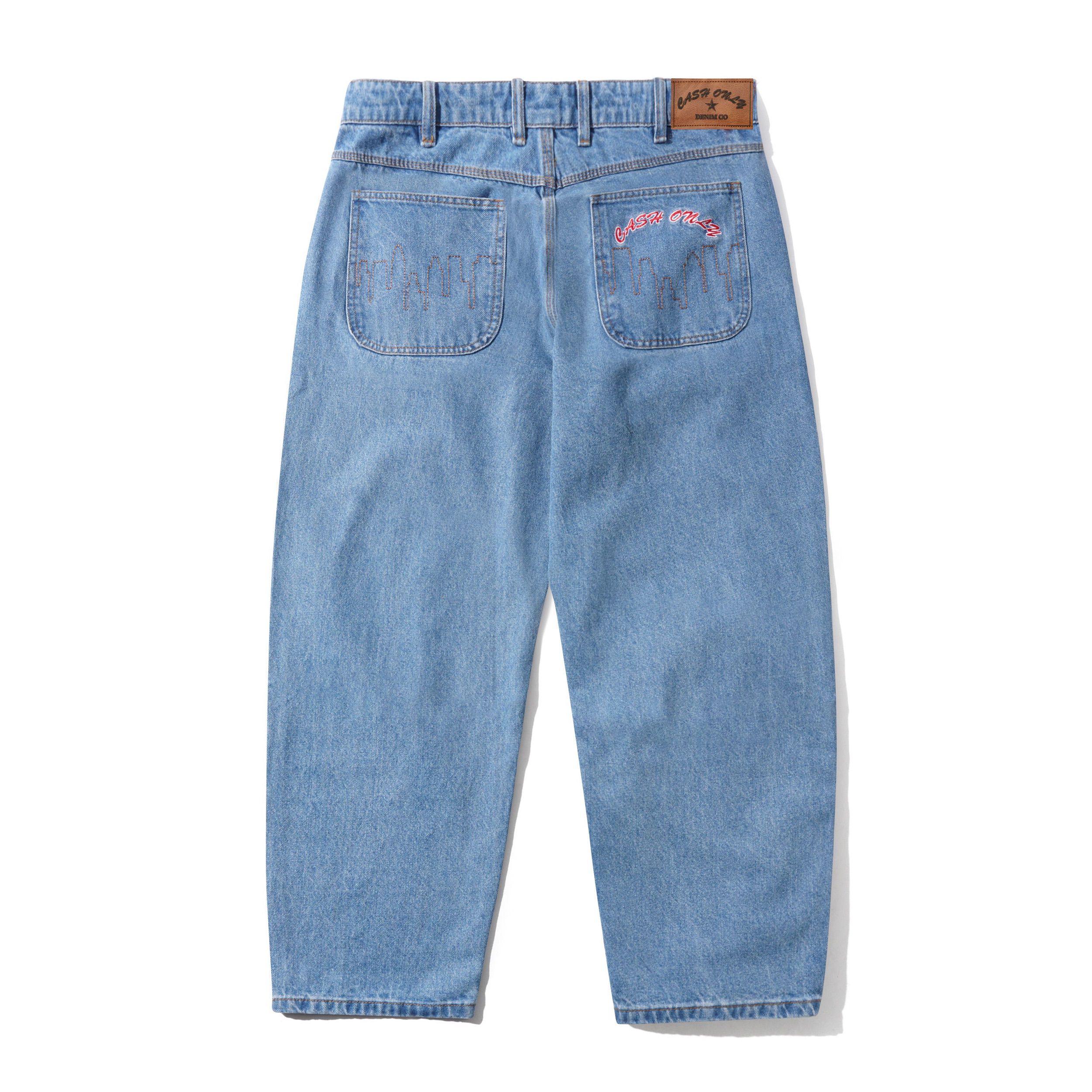 CASH ONLY - LOGO BAGGY DENIM JEANS - WASHED INDIGO