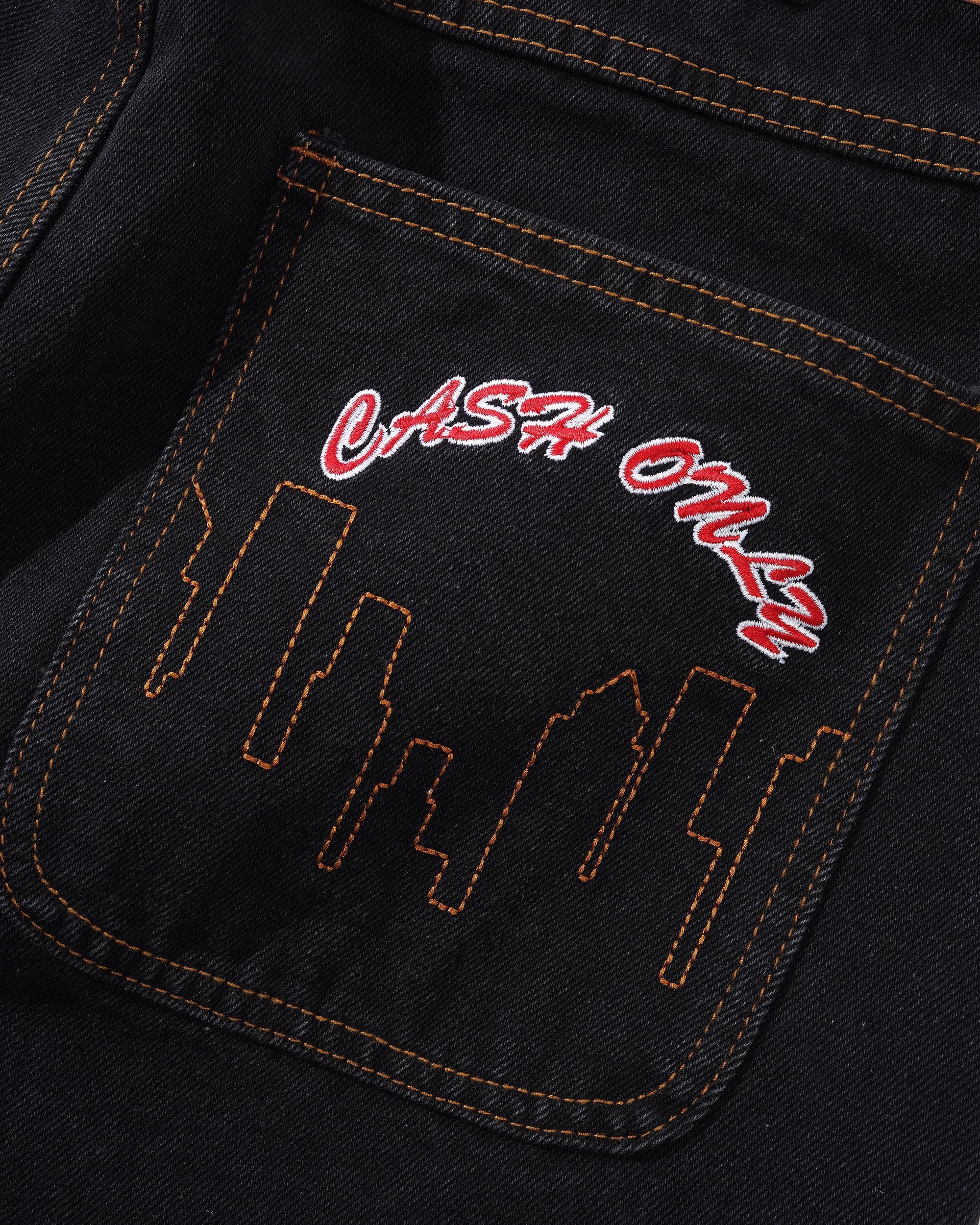 CASH ONLY - LOGO DENIM SHORT - WASHED BLACK