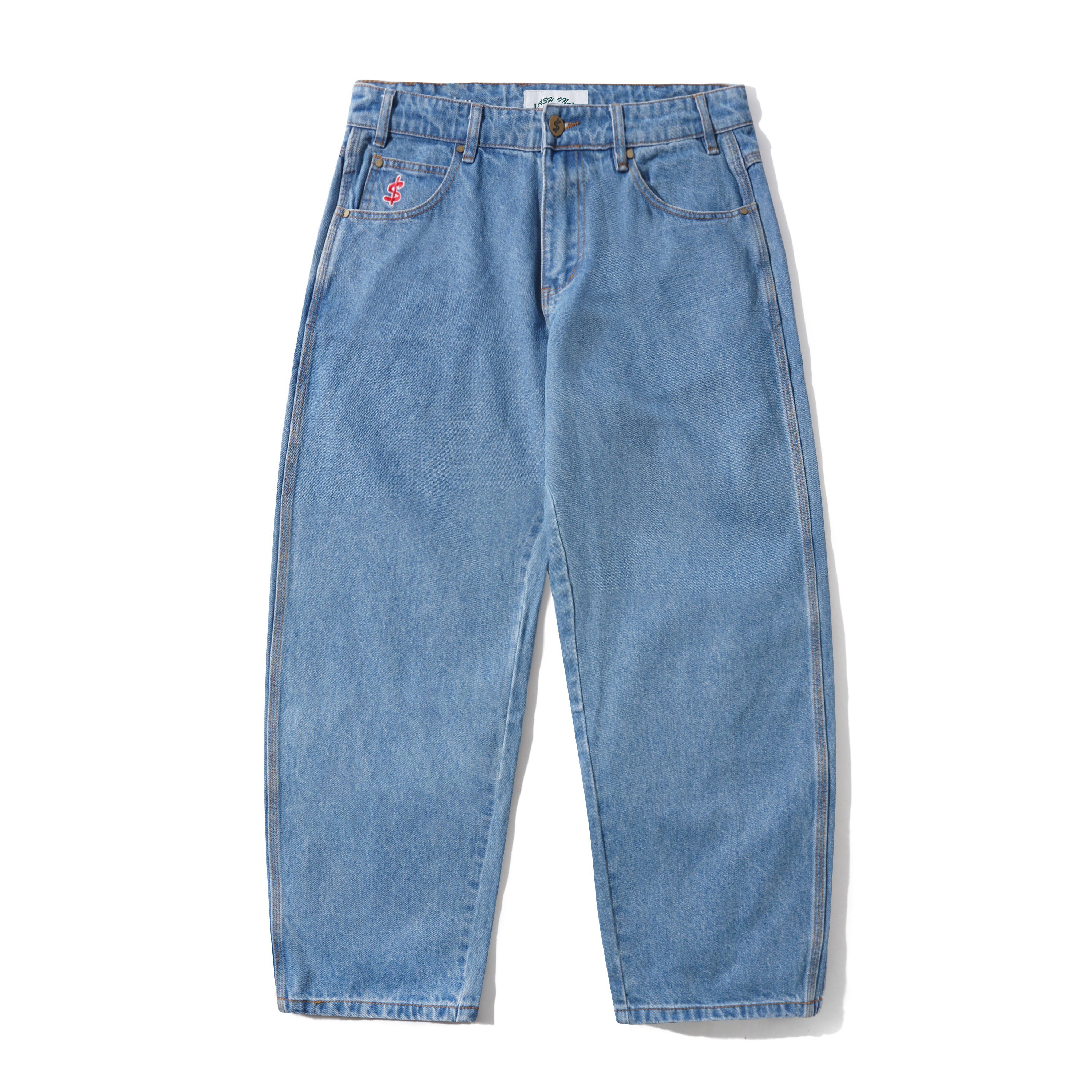 CASH ONLY - LOGO BAGGY DENIM JEANS - WASHED INDIGO