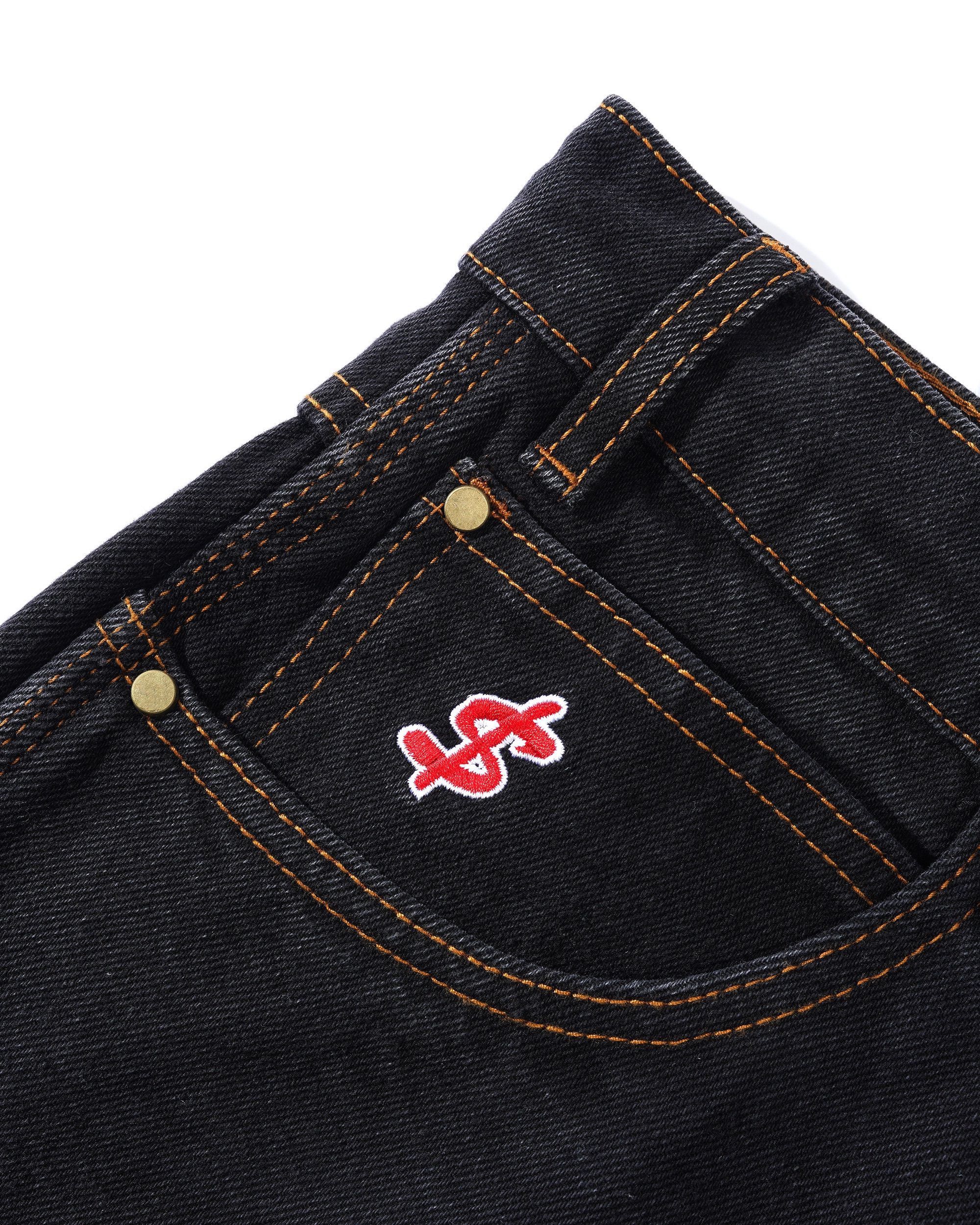 CASH ONLY - LOGO DENIM SHORT - WASHED BLACK