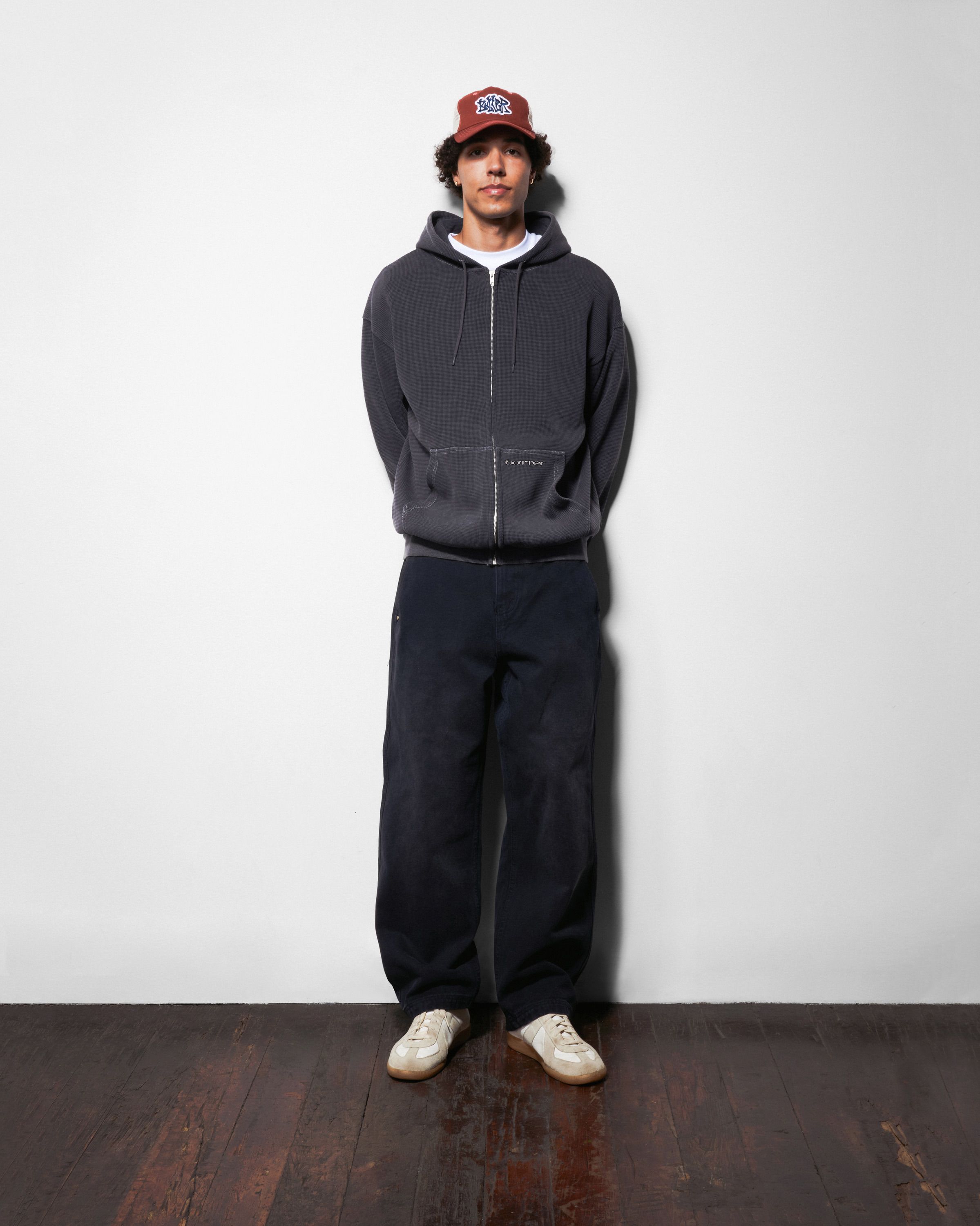 BUTTER - Waffle Zip-Thru Hood - Black Overdye
