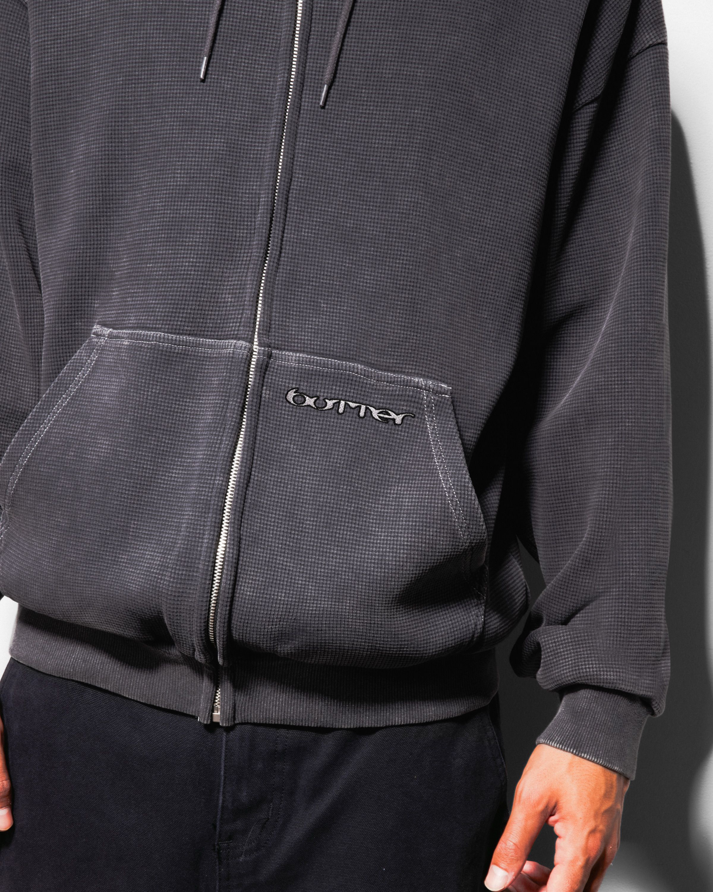 BUTTER - Waffle Zip-Thru Hood - Black Overdye